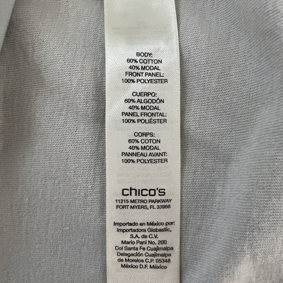 Chicos Shirt Womens XL Light Gray Embellished Mixed Media Updated Basic Party - Picture 7 of 8